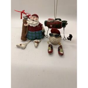Golf Christmas Ornaments Lot of 2 Santa Golfer &‎ Golf Ball Figure Funny Decor
